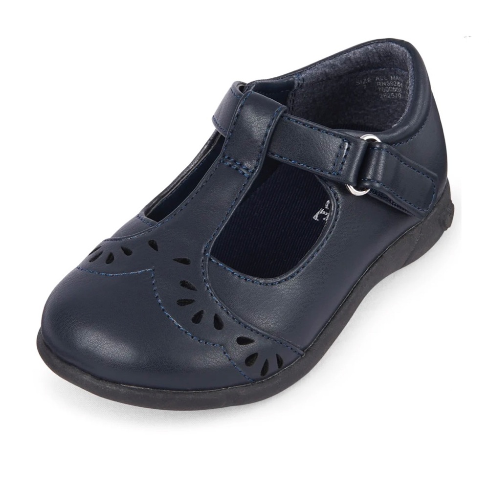 The Children's Place Toddler Girls Uniform Laser Cut Flower T-Strap Shoes - Navy